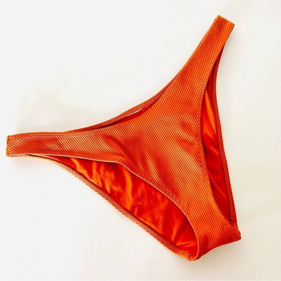 NEW OLD NAVY Rust Orange Ribbed Cheeky High Rise Bikini Swim Swimsuit Bottoms M - Picture 1 of 5